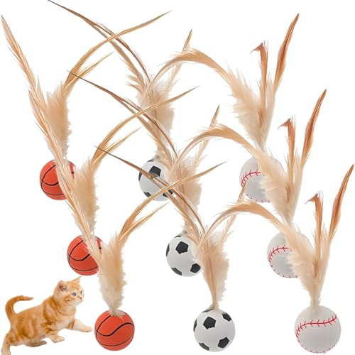 OIXEYA 9 Pièces Balle Chat, Jouet Chaton avec des Plumes, Balle pour Chat Rainbow Jouet Chat Interieur Petite Balle en Mousse Jouet Interactif pour Intérieur Extérieur Animal Compagnie Sports 2.5 CM