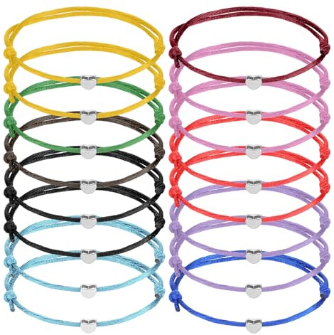 LIQWEI 16 Pcs Heart Rope Bracelets Couple Bracelets, Adjustable Friendship Bracelets String Jewelry Present for Best Friends Lover Couple Boy Friend Teen Girls