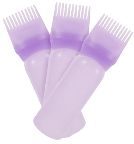 Veemoon Lot de 3 Flacons Applicateurs à Peigne pour Teinture Capillaire 100 Ml, Plastique Violet, Précision Racines, Usage Professionnel et Domicile