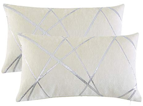 GIGIZAZA Marfil De Lujo Terciopelo Almohadon Cubre Caso, Confortable Funda de Almohada, Raya Decoración Fundas de Almohada para Sofá Cama Casa Decor 30x50cm Juego de Dos