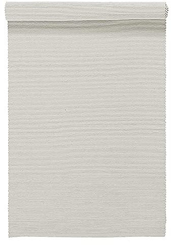 LINUM UNI Runner 45x150 cm, 100% Ribbed Cotton, Machine Washable, Light Grey