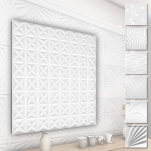 Panneaux muraux 3D en PVC - Revêtement mural blanc avec optique 3D - motifs abstraits (5QM paquet économique HD003-1 50x50cm) Panneaux plafond chambre d'enfant