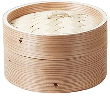 PIAOLING Vaporera de bambú, Cesta de Vapor Tradicional clásica para cocinar Verduras y albóndigas, una Jaula y una Cubierta