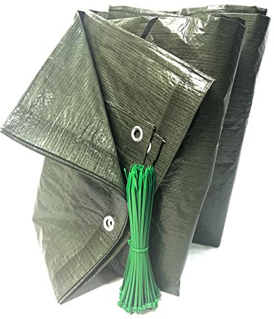 Pinto Ferramenta E-commerce Telone Occhiellato Telo Multiuso per Esterno Impermeabile Rinforzato Verde per Coperture Copri Legna Antipioggia Antistrappo Campeggio 100 FASCETTE in OMAGGIO (3x4mt)