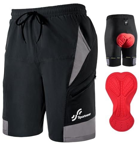 Sportneer Cykelshorts för män: 3D-vadderade shorts, lätta, för cykling, mountainbike, med fickor med dragkedja