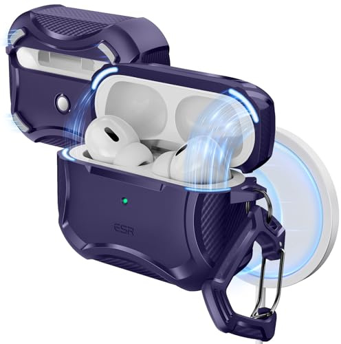 ESR for AirPods Pro 2 Case, Compatible with Airpods Pro Case 2nd/1st Gen (2023/2022/2019), Compatible with MagSafe, Powerful Drop Protection, Magnetic Lid, Cyber Series, Purple