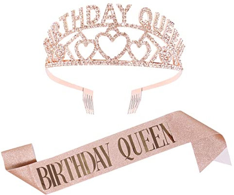 Geburtstag Krone Schärpe Set，Kristall Geburtstag Königin Diadem Frauen Mädchen Geburtstag Krone & Schärpe Prinzessin Party Zubehör für Alles Gute zum Geburtstag PartyZubehör, Geschenkartikel