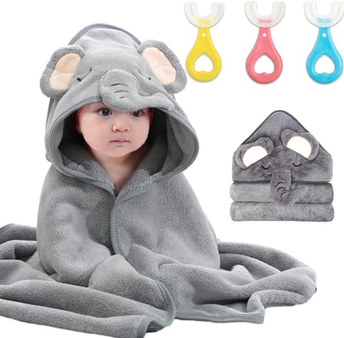 PANYI Sortie de Bain Bebe Cape de Bain Au Design Animal Unique Serviette de Bain à Capuche pour BéBé de Bain Super Douce et Super Absorbante pour Le Bain de BéBé de 0 à 3 Ans (Gris)