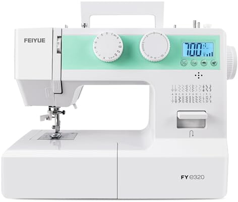 FEIYUE FYe320 Full Size Sewing Machine with Foot Pedal, Speed Control, Heavy Duty & Portable, LCD Display, 25 Built-in Stitches, 6 Bobbins & 5 Included Sewing Feet