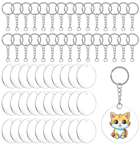 XHTXHT 90 Stück 5cm Acryl Schlüsselanhänger Rohlinge Set ，30 Acryl Rohlinge Schlüsselringe mit 30 Kette und 30 Biegeringe ，Für Diy Handwerk, SchlüSselanhäNger, Dekorative AnhäNger
