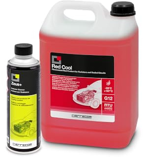 ERRECOM Kit Sostituzione Liquido Radiatore Rosso, contiene Zeus+ Detergente Disincrostante per Radiatore (350 mL) e Red Cool Liquido Radiatore Rosso Fluo -30°C/+107°C Pronto all’Uso antigelo G12 (5 L)