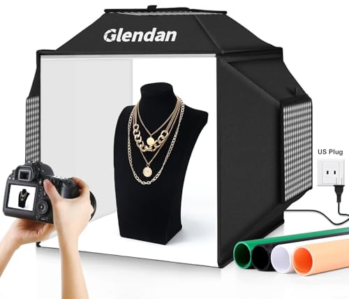 Glendan - Scatola luminosa e scatola morbida, 20 x 20 pollici, scatola fotografica portatile professionale con 1222 luci a LED, scatola luminosa per studio fotografico, fotografia con 4 fondali in PVC