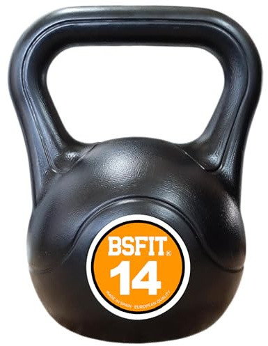 BSFIT Pesa Rusa Kettlebell Fabricada en España, Agarre Ergonómico, Base Estable, Entrenamiento de Fuerza y Fitness, 3 a 14 kg (14 Kg)