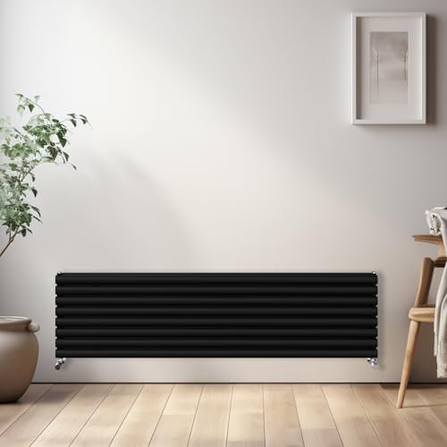 NRG Horizontal Oval Radiator Bathroom Central Heating Double Column Designer Radiators 1800x472mm - Black