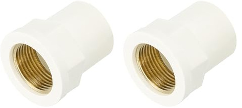 sourcing map 2 Pcs PVC Pipe Fittings 25mm 3/4 PT Female Brass Threaded | Pipe Coupling,Pipe Fitting Hose Adapter Connector,for Home Sewer Plumbing Irrigation,White