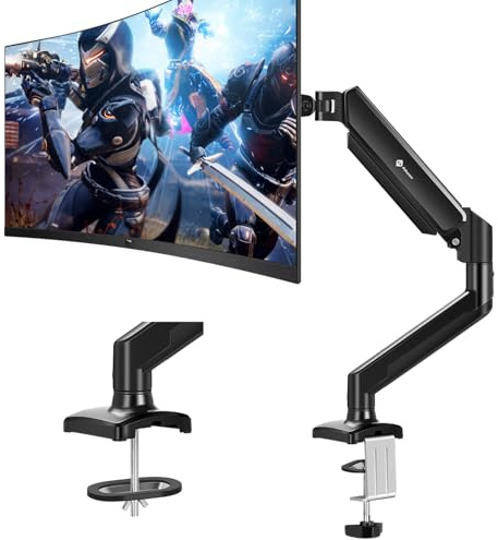 AILUNER Single Monitor Arm for 13-32 Inch Monitors, Fully Adjustable Monitor Mount, Computer Monitor Stand with VESA 75x75/100x100mm, Holds 4.4-19.8 lbs, C-Clamp/Grommet Base