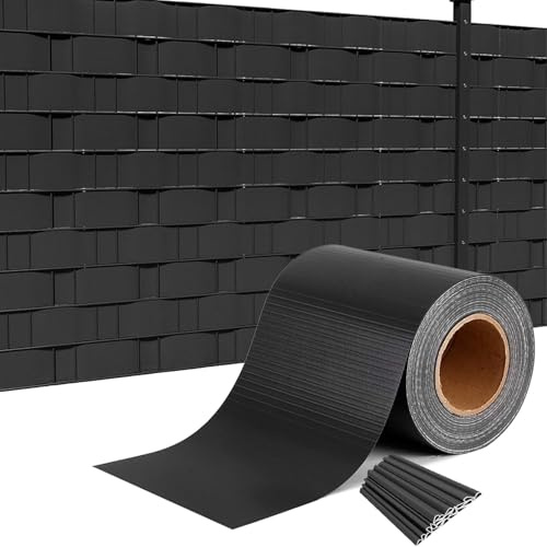 Striscia Fascia Frangivista in PVC 19cm X 35mt 450 g/m² con 25 Clip di Fissaggio Rotolo Frangivista Protezione della Privacy Recinzione Balconi Ringhiere Cancello Resistente ai Raggi UV (Antracite)