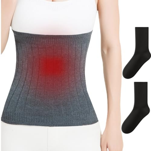 Doukesh Cachemire Thermique Ceinture Lombaire Abdomina Ceinture de Réchauffement du Dos Tricoté Ceinture Chauffante Lombaire pour le Traitement et la Prévention des Maux de Dos (55-70 KG)