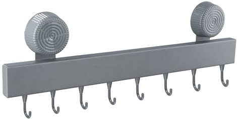 40cm Soporte Utensilios Cocina, Capacidad de Carga 20kg, Colgador Trapos Cocina Sin Taladros con Ventosa, 8 Ganchos Móviles, Desmontables, Anticorrosivos, Organizador Pared para Cocina Baño Dormitorio