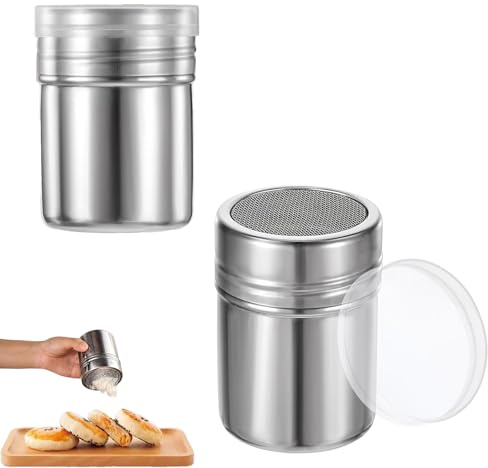 2 Stück Puderzuckerstreuer,Kakaostreuer Für Cappuccino,Mehlstreuer Mit Deckel,Puderzuckermühle,Zimtstreuer,Staubzuckerstreuer,Puderzucker Mühle,Für Schokolade,Zucker,Puderzucker,Kakao,Salz,Mehl,Kaffee