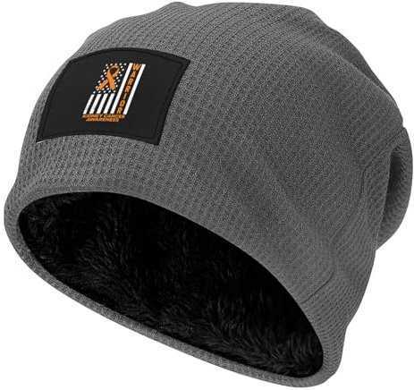 Kidney Cancer Awareness Knit Hat Winter Fleece Lined Warm Knit Hat for Men Women Gray