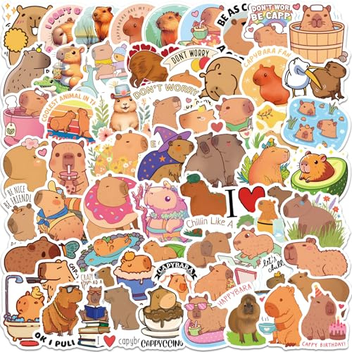 Alethron Capybara Pegatinas de 120 Unidades Capybara Pegatinas de Vinilo Impermeable Lindo Capibara Pegatinas para Scrapbook Laptop Álbum de Fotos Notebook Kindle Maleta DIY Decoración