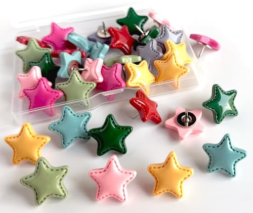 Dermalyx 30 Clavijas En Forma De Estrella, Chinchetas para Tablero De Corcho, Alfileres Decorativos con Cabeza, Agujas Coloridas para Tableros, Accesorios para Decorar Pa