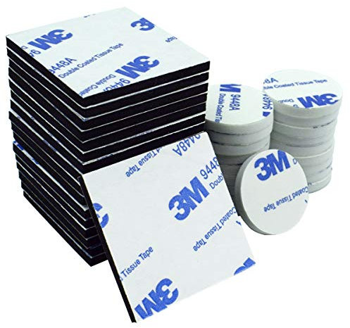 Double Sided Foam Pads, 50 Pcs Double Adhesive Foam Pads Strong Mounting Tape, Square and Round, White & Black