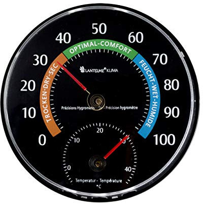 Lantelme® Hygromètre Thermomètre Ø 11,5cm, P 2,6cm Analogique 2en1 Humidimètre pour cave à vin, cave, serre, étable dans l'agriculture Humidité ambiante noir