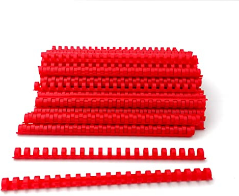 Alevar Dorsi in Plastica a Spirale per Rilegatura, 21 Anelli Diametro 16 mm, Formato A4, Capacità da 101 a 120 Fogli, Colore Rosso, Confezione da 100 Pezzi