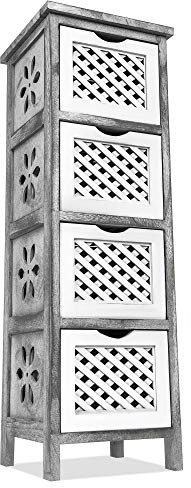 LIVIVO MINERVA Chest of Drawers Bedroom - Wooden Beside Drawers Tower Furniture Unit with Rattan Style Woven Box Baskets for Office, Bathroom, Bedroom Drawers (2 Drawer, Grey & White)