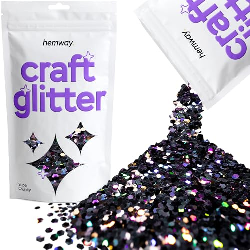Hemway Craft Glitter Black Holographic 100g Super Chunky Glitter | for Crafts, Resin, Cosmetic, Nail, Face, Body, Festival, Tumblers, Art, Candle, Crafting