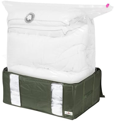 Compactor Ecologik 3D halvstyv XXL vakuumbox - patenterad platsbesparande förvaringslösning, grön, 65 x 45 x 27 cm