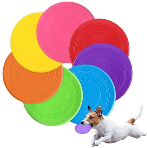 Kaimeilai 7 Pièces Pet Soucoupe Volante, Frisbee pour Chien en Silicone Disque Volant en Caoutchouc, Jouet interactif en Plein air pour Petits et Moyens Chiens Formation de Chien Lancer Attraper