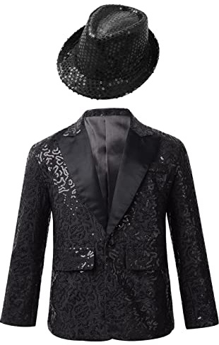 iiniim Blazer Slim Fit Manga Larga para Niños - Chaqueta de Traje De Lentejuelas Brillante con Botón - Abrigos Casual Esmóquines para Bodas Actuación B Negro 7-8 Años