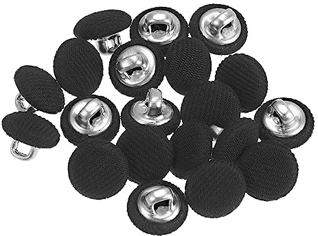 HARFINGTON 20pcs 16L Fabric Cloth Covered Button 10mm Metal Shank Round Sewing Buttons for Suits Dress Blouses, Black