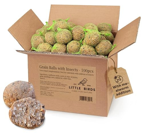 Meisenknödel mit Netz 100 Stück 9 kg - Rindertalg ohne Konservierungsstoffe mit Insekten - Ganzjährige Knödel für die Vögel - Wertvoll Wildvogelfutter - 100% Naturbelassen