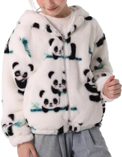 SEAUR Giacca morbida da ragazza, in pile Teddy, con cappuccio, per bambini, in peluche, super morbida, motivo animale, 130/150, 130