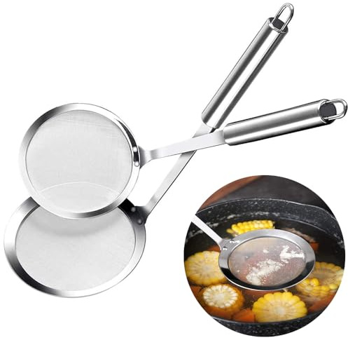Colino in Acciaio Inox, 2 Pezzi Schiumarole, Setaccio a Maglia Fine Colino Set, Maglia Fine Schiumarola Cucina, Schiumarola Cucina, per Filtrare Grasso Galleggiante, Residui Olio (2 Specifiche)
