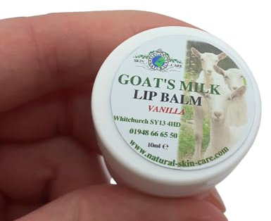 Goats Milk Lip Balm 10ml Pot Scented in vanilla by Elegance Natural Skin Care for dry cracked lips Made by Hand in the UK