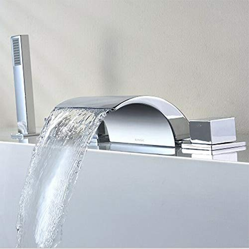 Bathtub Faucet Waterfall Bathtub Faucet Shower Set Shower Waterfall Faucet Bathtub with Hand Shower Bath Mixer Tap, Chrome Bathtub Hand Shower Tap Set for Brass, Silver