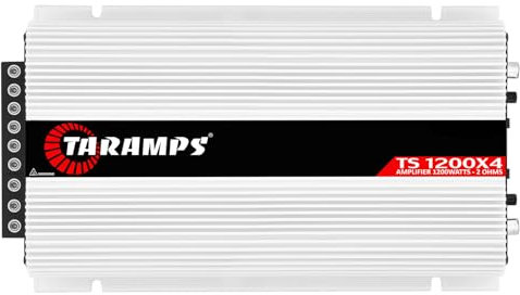 Taramps TS 1200X4 1200W RMS to 2 Ohm, 4 Channel or 2 Channel Bridged Car Audio Amplifier, Full Range, Fixed RCA Input and Cable, Class D