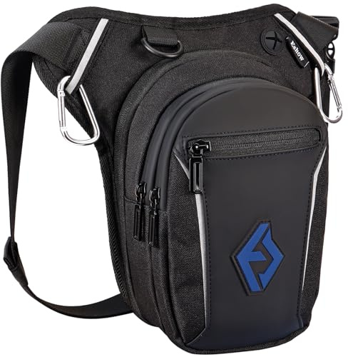 Eshow Sacoche de Jambe Moto Capacité Extensible, Sac Banane Femme Homme avec Bande Réfléchissante, Ceinture et Sangle de Jambe Réglables, 2 Mousquetons pour Randonnée Pêche