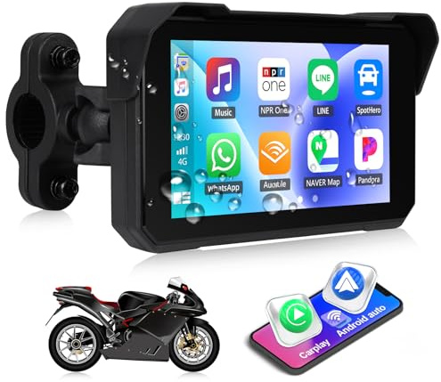 CAMECHO Motorcycle CarPlay Screen, Wireless CarPlay Android Auto, 5 Inch IP68 Waterproof Touchscreen, Portable Car Stereo for Motorbike, Dual Bluetooth, Wireless Car Play, Tire Pressure Detection