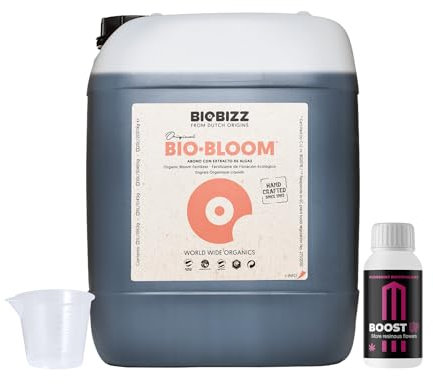 GROWMANIA Bio Bloom de BioBizz 5 l + échantillon Boost Up Nutrients | Verre doseur, engrais organique extensible pour floraison idéal pour grands jardins et potagers