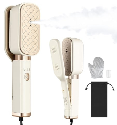 ERWEY Dampfglätter, Steamer Dampfglätter 1000W, 3-in-1 Reisebügeleisen 20s Schnelles Aufheizen Steamer, 1.8M Kabellänge Steamery, 180° Flip Handle Design für Reisen Home, Weiß