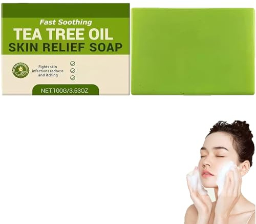 Loravey Relief tvålstycke, Loravey tea tree olja tvålstycke, teeträd olja duschgel, resestorlekar tvålar, ger intensiv fukt och rengör huden, naturliga tvålar för kvinnor och män. (1 st)