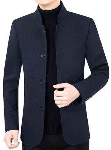HUIANGLIYG Americana de Espiga de Hombre Traje Vintage de Tweed Mezcla de Lana Chaqueta de Mandarín Chaqueta de Lana de Un Solo Cruzamento Abrigo de A Medida Abrigo Casual de Negocios Cortav