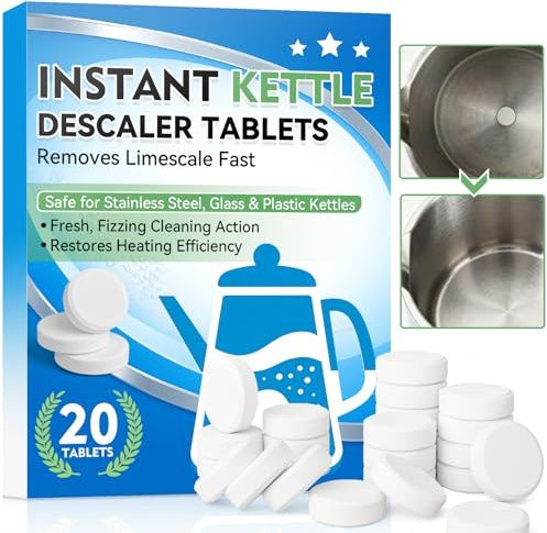 Kettle Descaler Tablets, Powerful Limescale Remover for Kettles, Coffee Machines, Iron Appliances, Fast Dissolving Descaling Tablets, Deep Clean and Restore Heating Efficiency (20 Tablets)