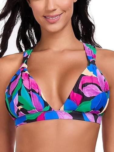 RELLECIGA Top Bikini Mujer Triángulo Sin Aros Lazos Cruzados Copas Fruncidas Colorful Leaves S